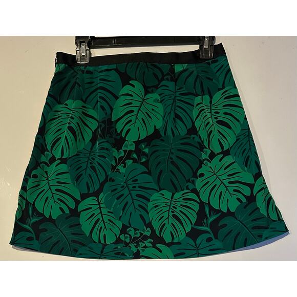 Banana Republic Green Leaf Floral Pleated Mini Flare Skirt Women's Size 4 Vtg - Picture 4 of 5